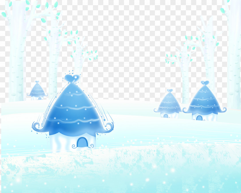 Blue Fairy Tale Cottage Background Material Snow Winter Poster Wallpaper PNG