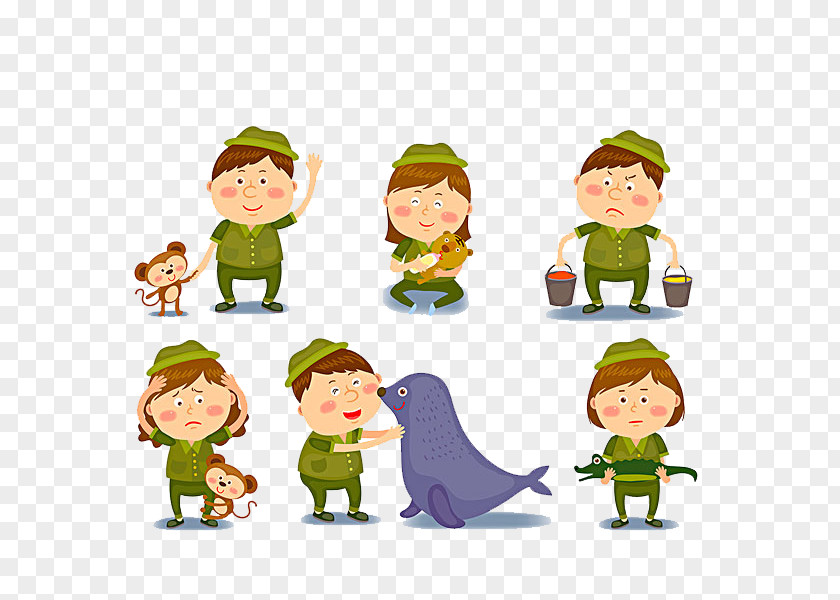 Lovely Child Cartoon Zookeeper Clip Art PNG