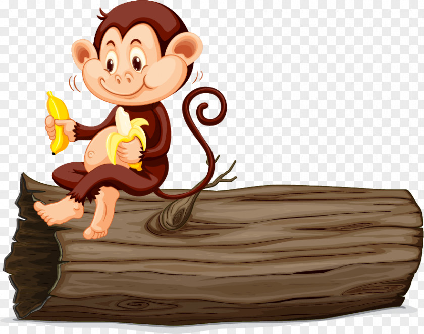 Vector Cartoon Monkey Eating Banana Clip Art PNG