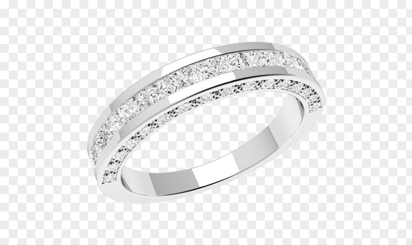 Princess Cut Infinity Band Earring Wedding Ring Gold Diamond PNG