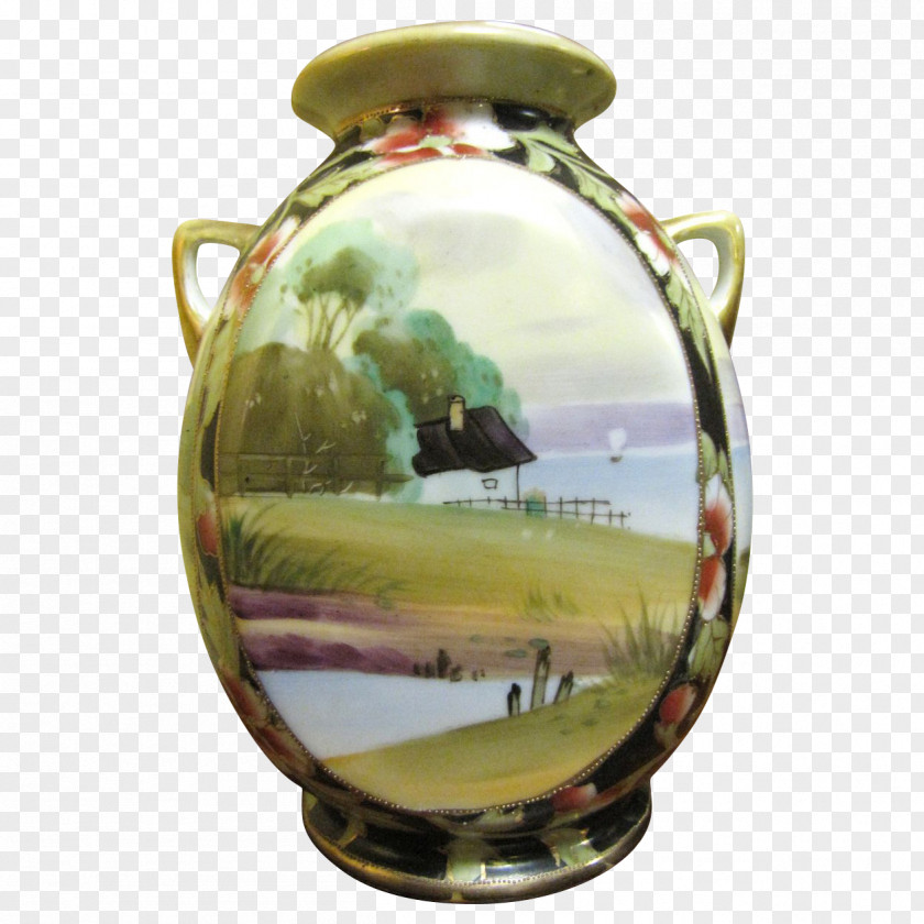 Leaves Hand-painted Ceramic Vase Artifact PNG