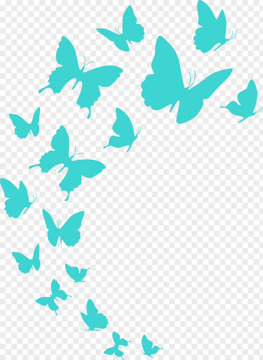 Leaf Green Butterflies Turquoise Pattern PNG