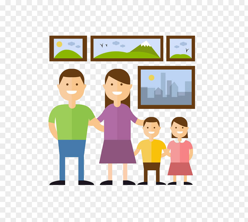 Warm Family Of Four Cartoon Home Silhouette Illustration PNG