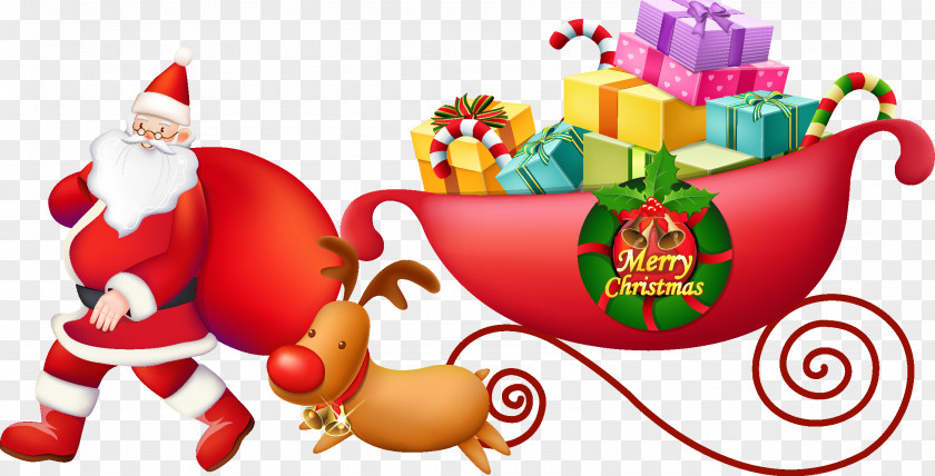 Santa Sleigh Rudolph Claus Reindeer Sled Christmas PNG