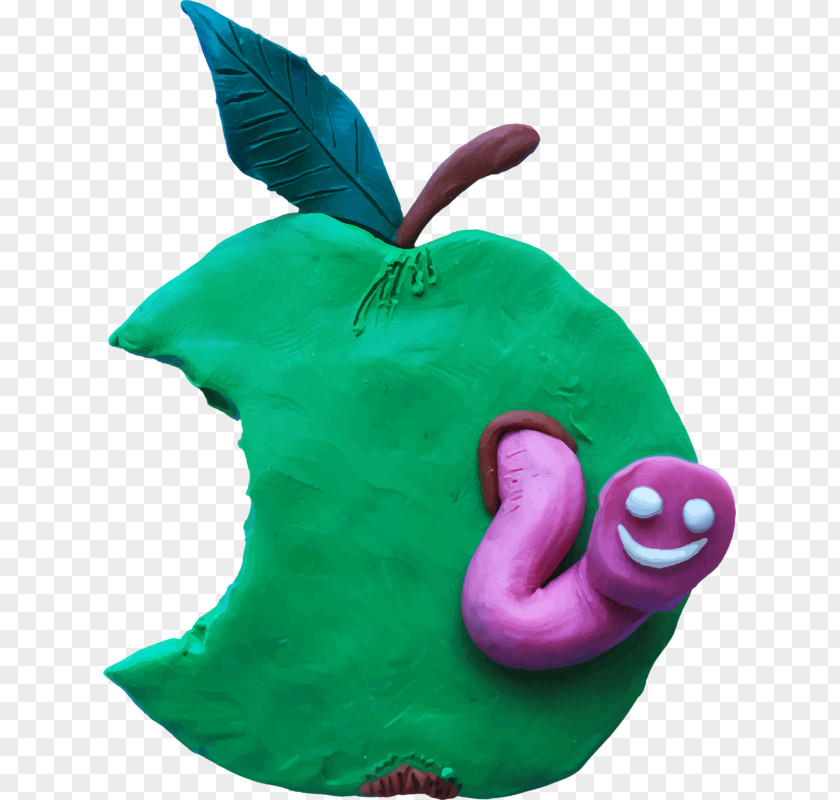 Bite Half Apple Worm Plasticine Illustration PNG