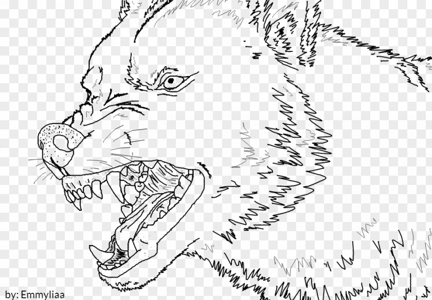 Angry Wolf Face Line Art Whiskers Sketch PNG