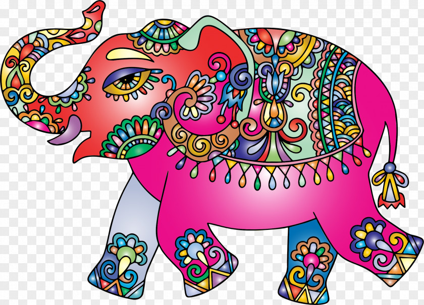 Elephant African Indian Drawing Color PNG
