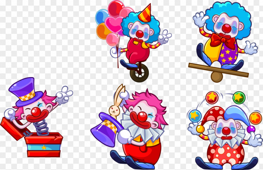 Five Different Postures Cartoon Clown Joker Illustration PNG