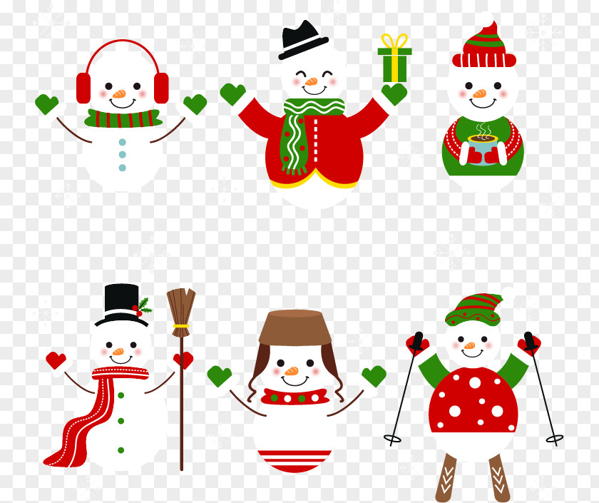 6 Cute Smiling Snowman Clip Art PNG