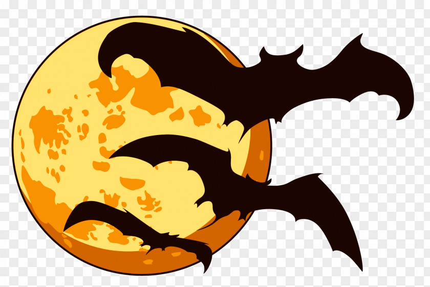 Orange Halloween Moon With Bats Clipart Clip Art PNG