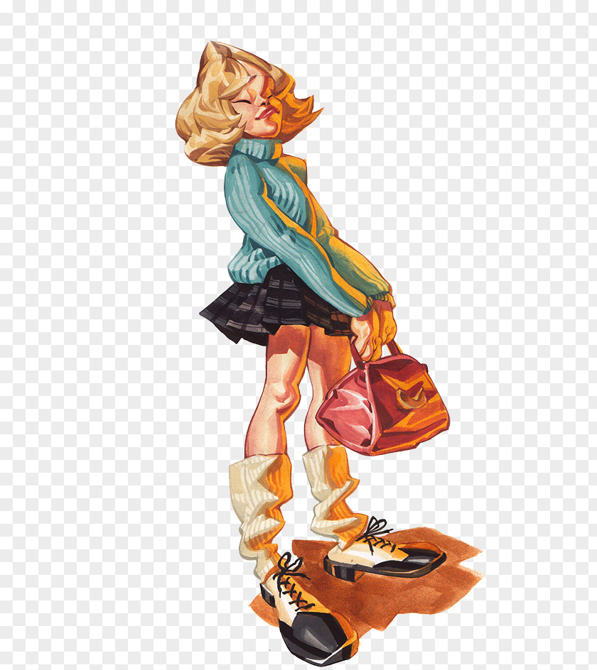 Cartoon Women Carry Bags South Korea Model Sheet Art Character Illustration PNG