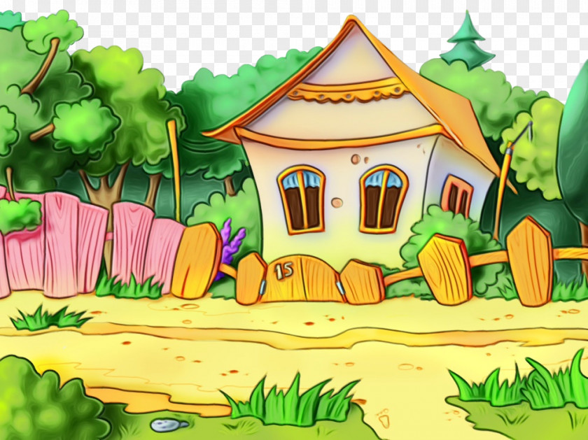 Painting Rural Area Nature Green Cartoon Natural Landscape Theatrical Scenery PNG