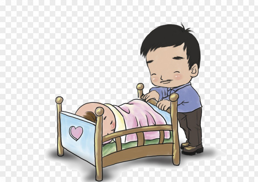 Cartoon Father To Coax The Child Sleep PNG