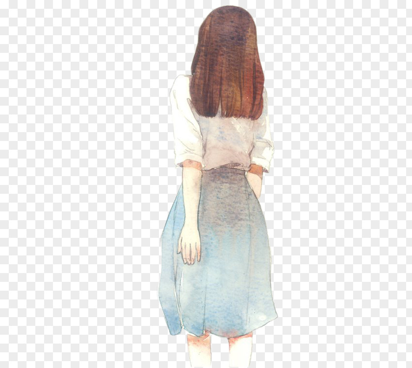 Watercolor Painting Drawing Anime Art PNG painting Art, Creative cute cartoon, woman in gray skirt clipart PNG