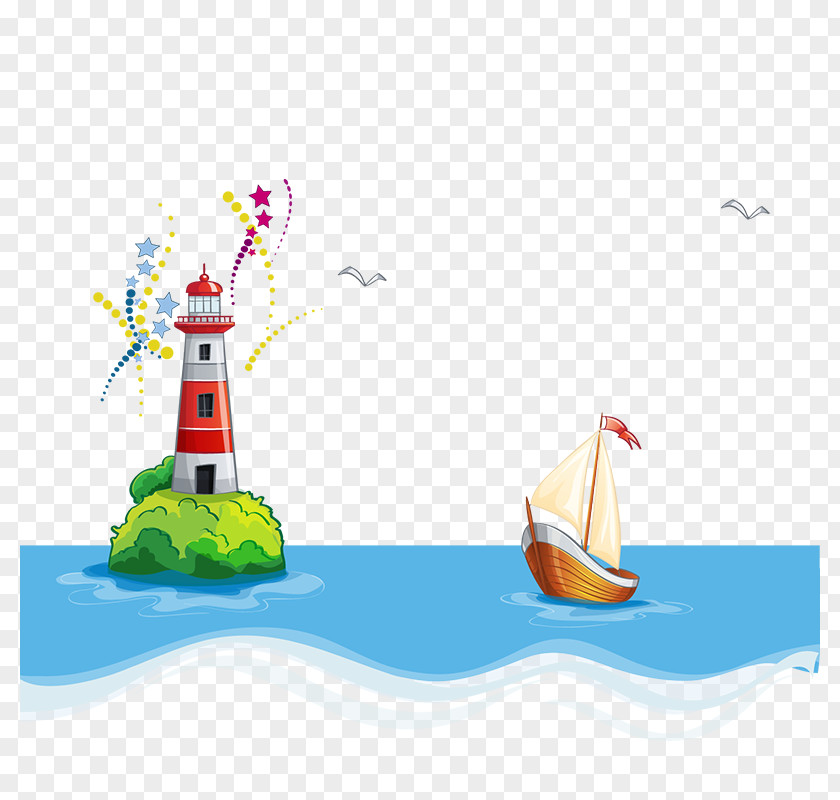 Cartoon Sea Navigation Tower Painted Boat Royalty-free Illustration PNG