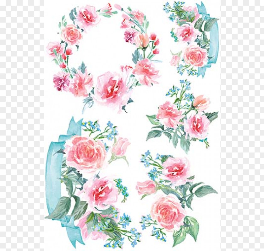 Decoupage Vintage Garden Roses Floral Design Wreath Watercolor Painting Flower PNG