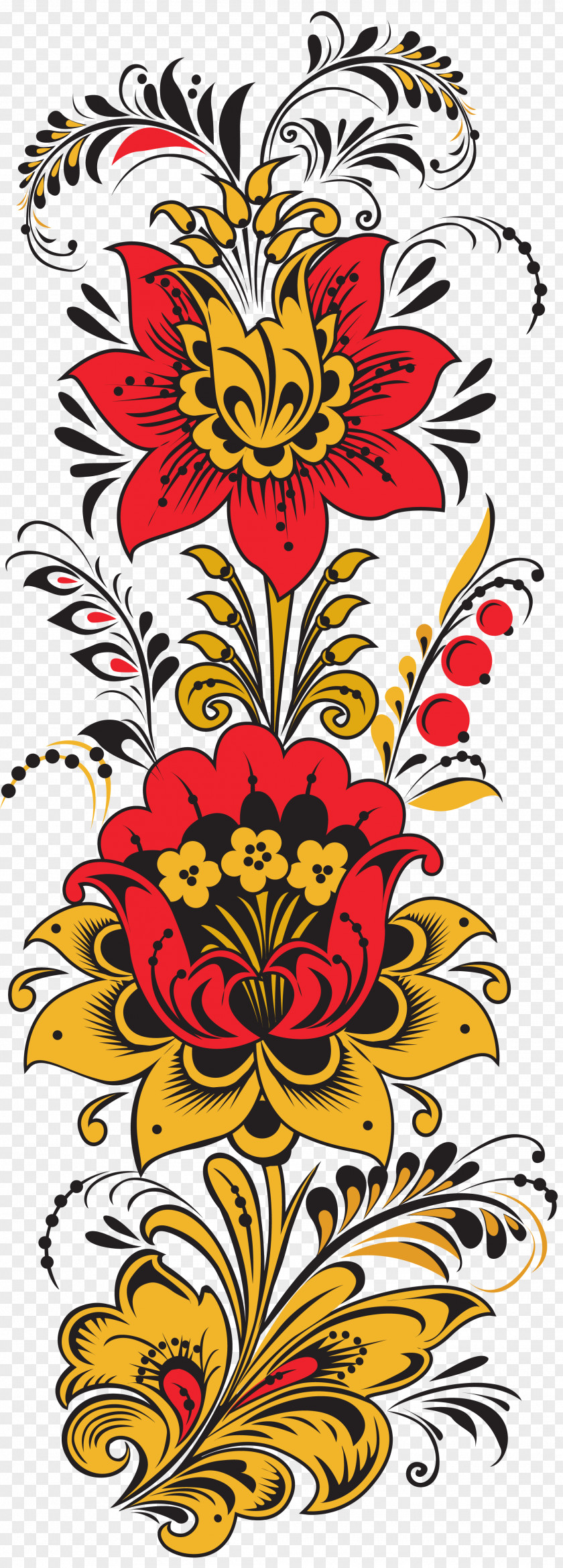 Traditional Khokhloma Flower Floral Design Painting PNG