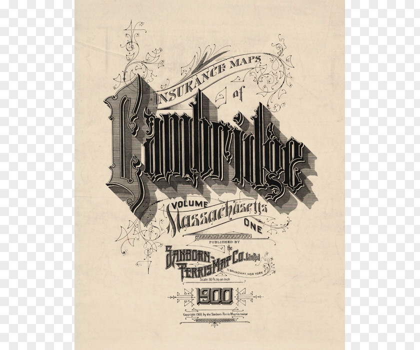 Map Cambridge Sanborn Typography Lettering Calligraphy PNG