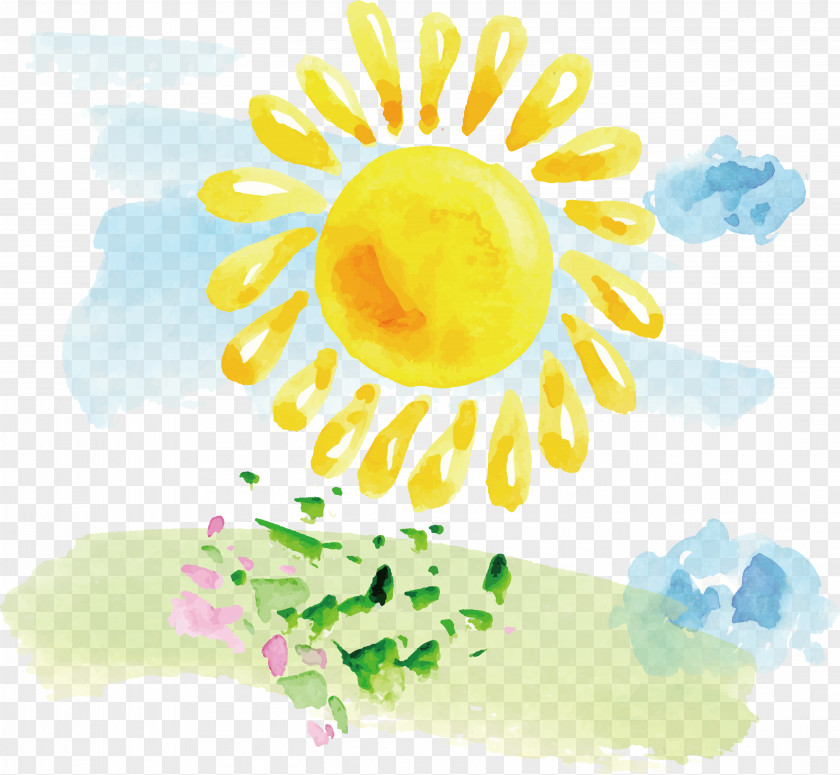 Watercolor Sunshine Design Painting Drawing Illustration PNG