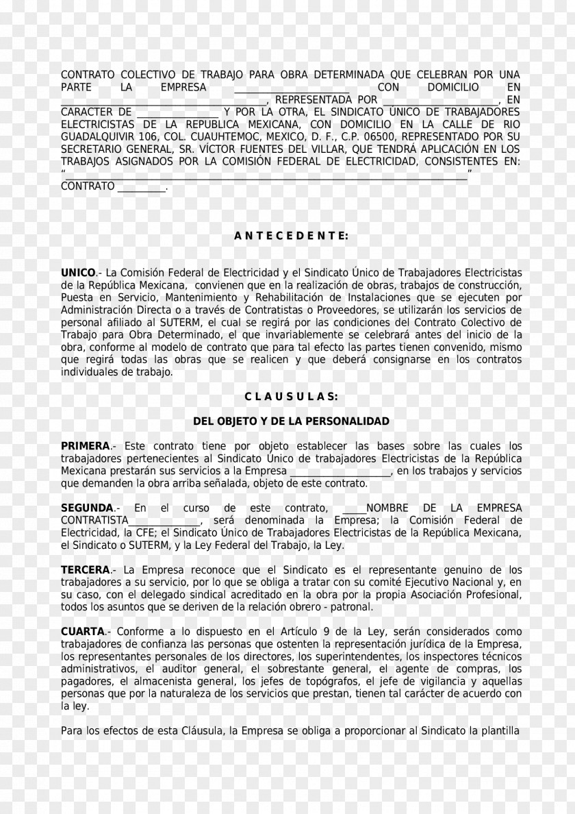 Contrato Employment Contract Collective Agreement Labor Document PNG