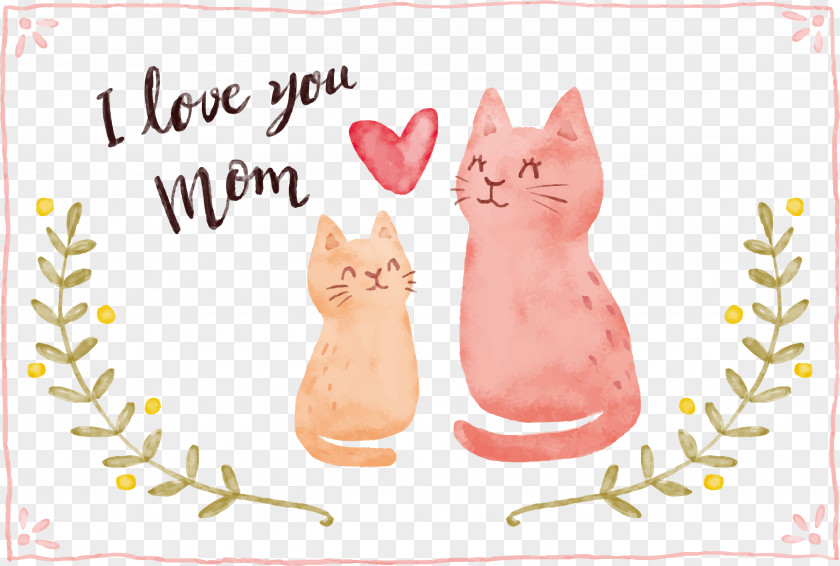 Hand Painted Cats And Mothers Cat Mother's Day Kitten Love PNG