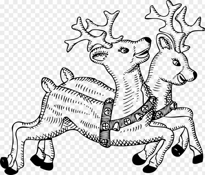 Reindeer Santa Claus Christmas Black And White Clip Art PNG