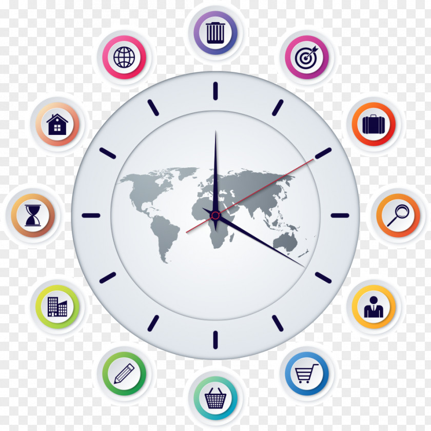 Time Clocks Vector Information World Map Globe PNG