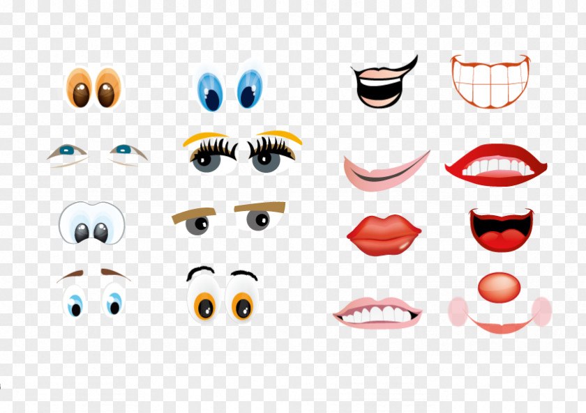 Vector Eyes, Ears, Nose And Mouth Facial Expression Cartoon Drawing PNG