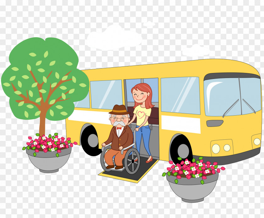 Push The Grandfather On Wheelchair To Get Off South Korea Cartoon Old Age Disability PNG