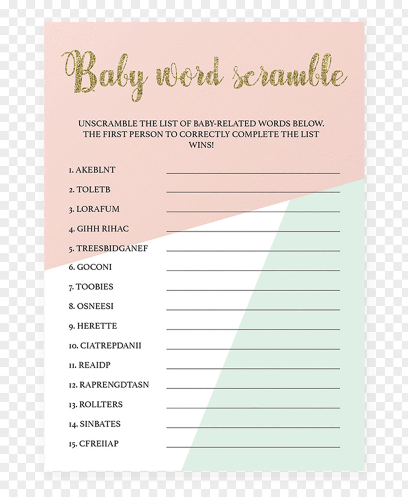 Word Scrabble Baby Shower Game Bridal PNG