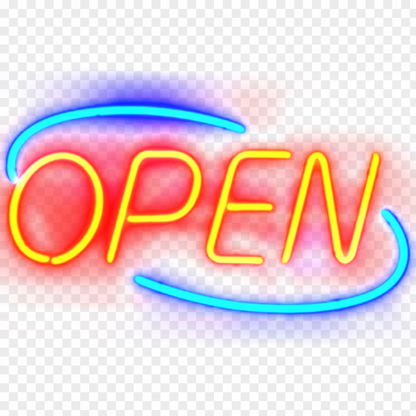 Open Creative Word Neon Sign Clip Art PNG