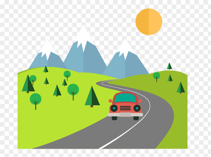 Car On The Highway Cartoon Fukei Poster PNG