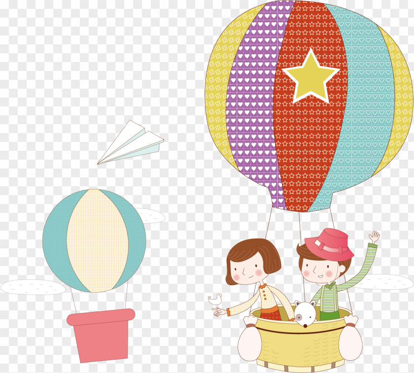 Children Ride A Hot Air Balloon Poster Material Travel Euclidean Vector Icon PNG