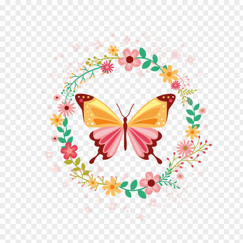 Beautiful Butterfly And Garland Vector PNG