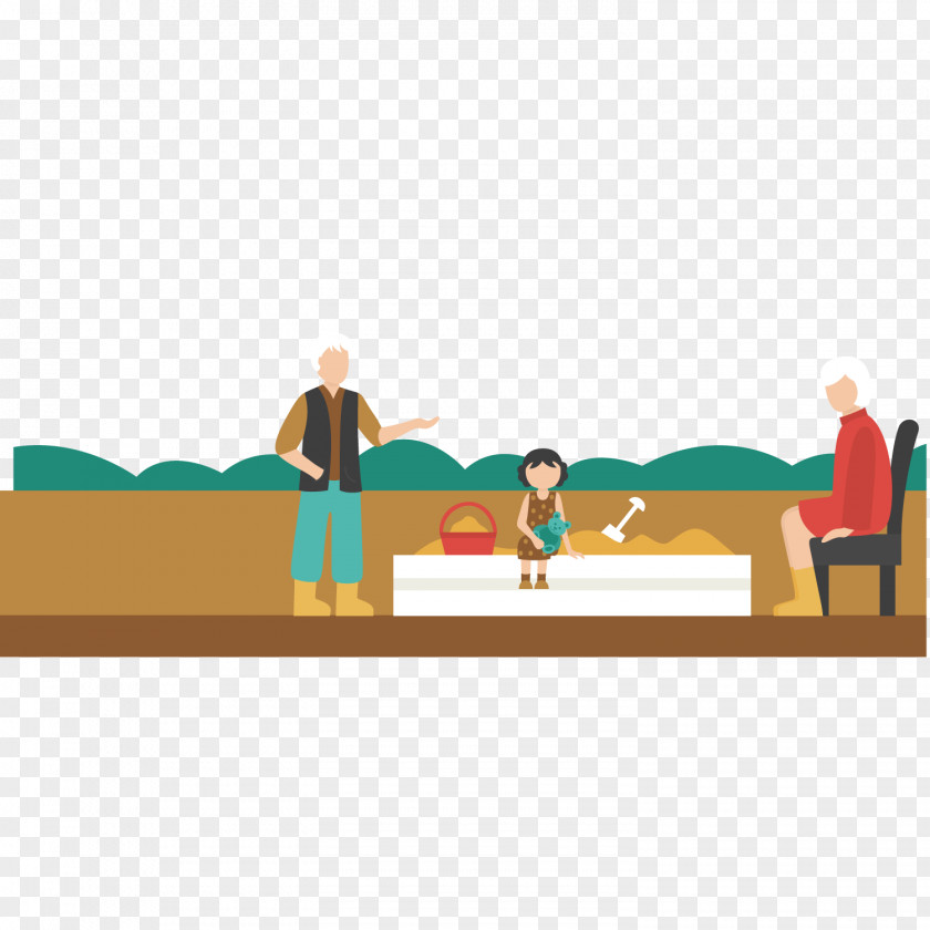 Accompany Granddaughter Playing With Sand Grandparents Grandparent Illustration PNG