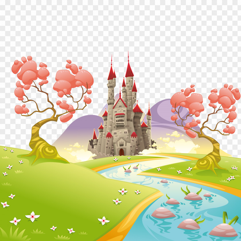 Beautiful Castle River Royalty-free Stream Illustration PNG