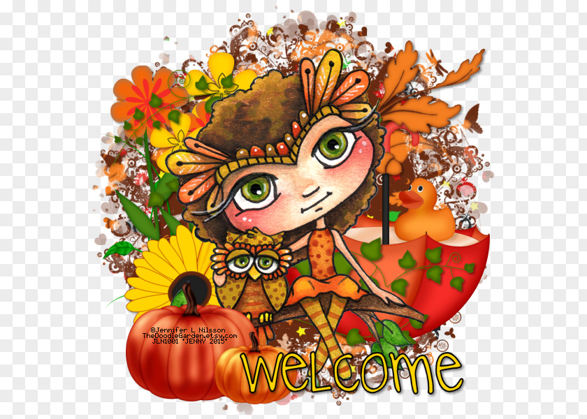 Welcome Friends Autumn Illustration Thanksgiving Cartoon Legendary Creature Fruit PNG