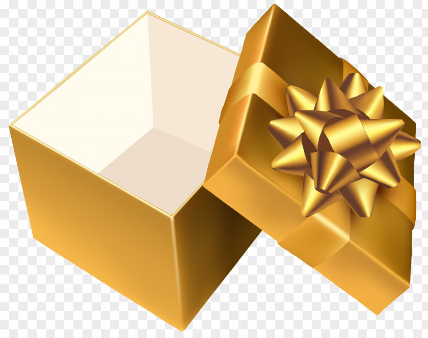 Gold Ribbon Gift Box Decorative Clip Art PNG