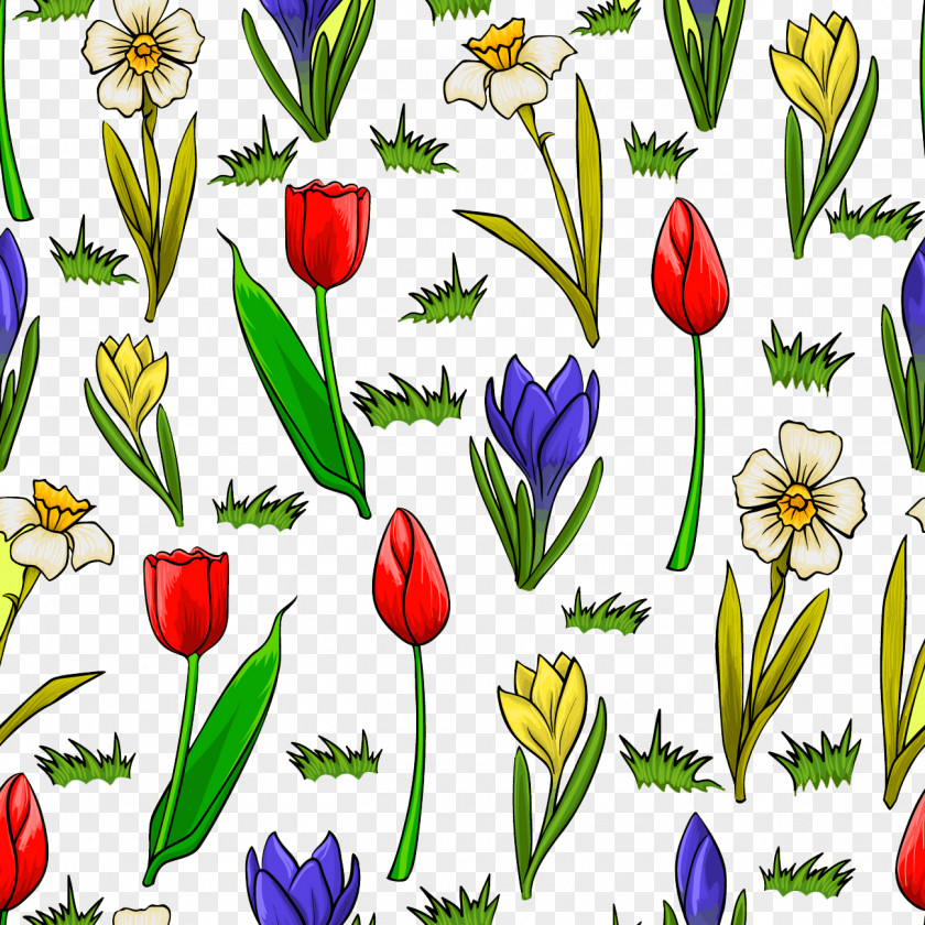 Cartoon Painted Flowers Grass Background Material Picture Flower Stock Illustration PNG