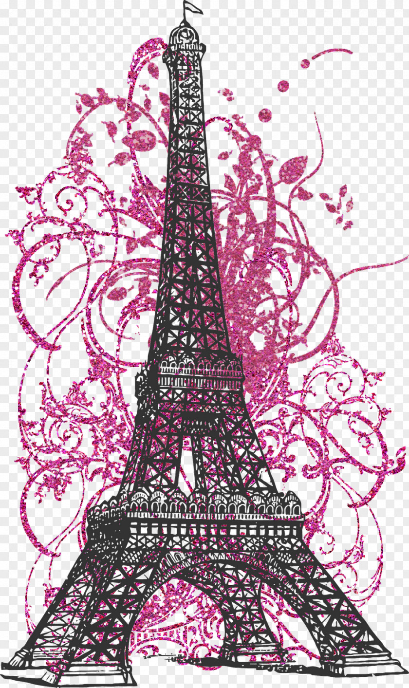 Pink Glitter Visual Arts Drawing Eiffel Tower PNG