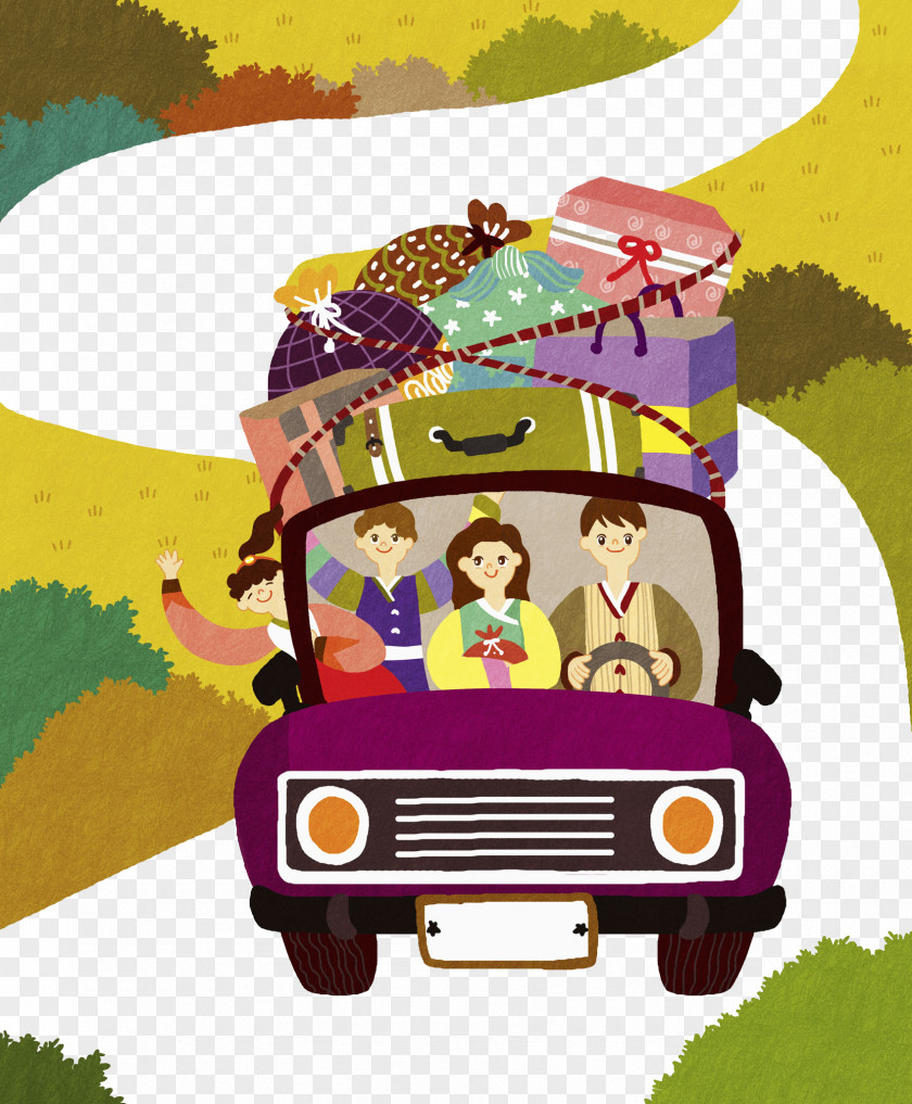A Family Trip By Car Illustration PNG