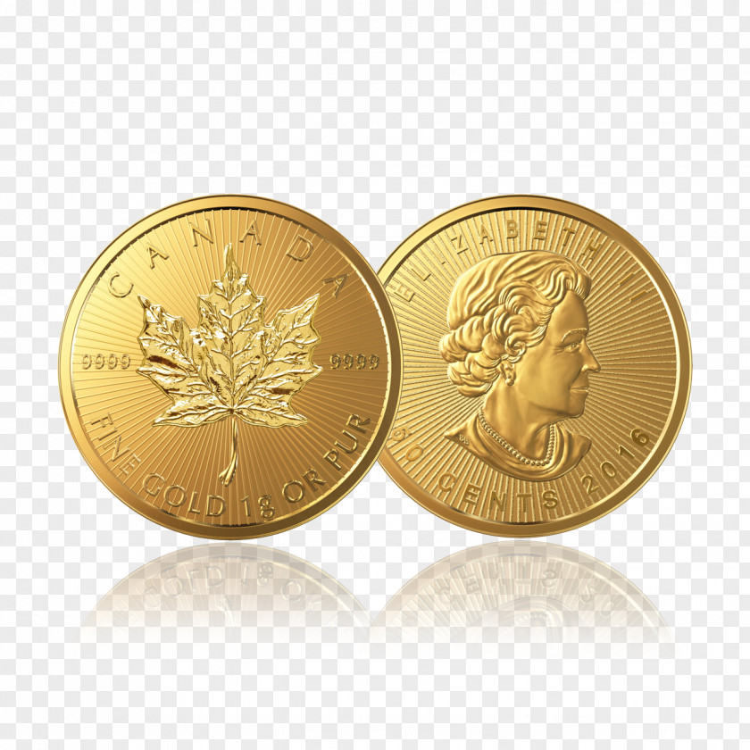 Gold Coins Floating Material Coin Canadian Maple Leaf PNG