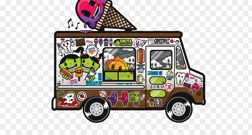 Colorful Stickers Ice Cream Truck Van Car Rainbow Sherbet Taco PNG