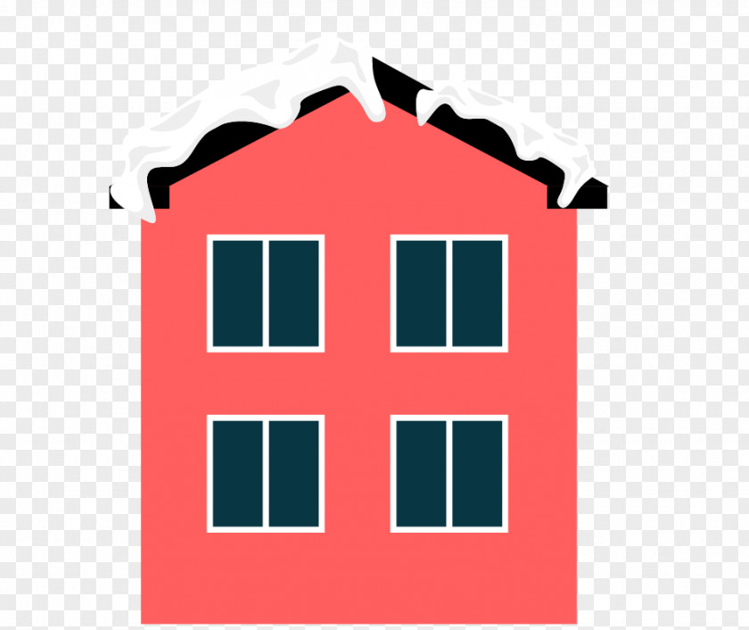 Vector Winter Red House Roof Snow Window Facade Eaves PNG