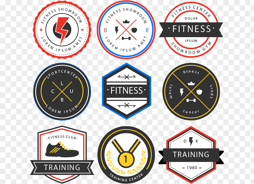9 Health Club Label Vector Euclidean Physical Fitness Badge PNG