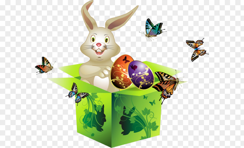 Box Rabbits And Eggs Butterfly Easter Postcard Egg PNG