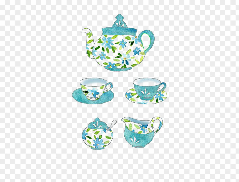 Tea Set Teapot Teacup Painting PNG