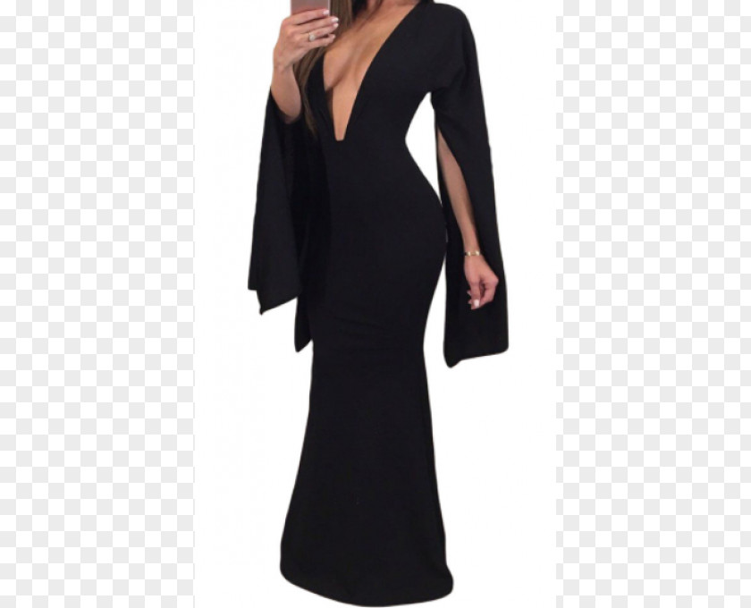 Sweet Style Neckline Sleeve Maxi Dress Little Black PNG