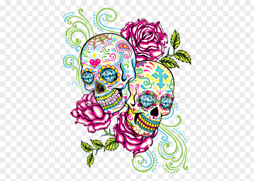 T-shirt Calavera Day Of The Dead Skull Rose PNG