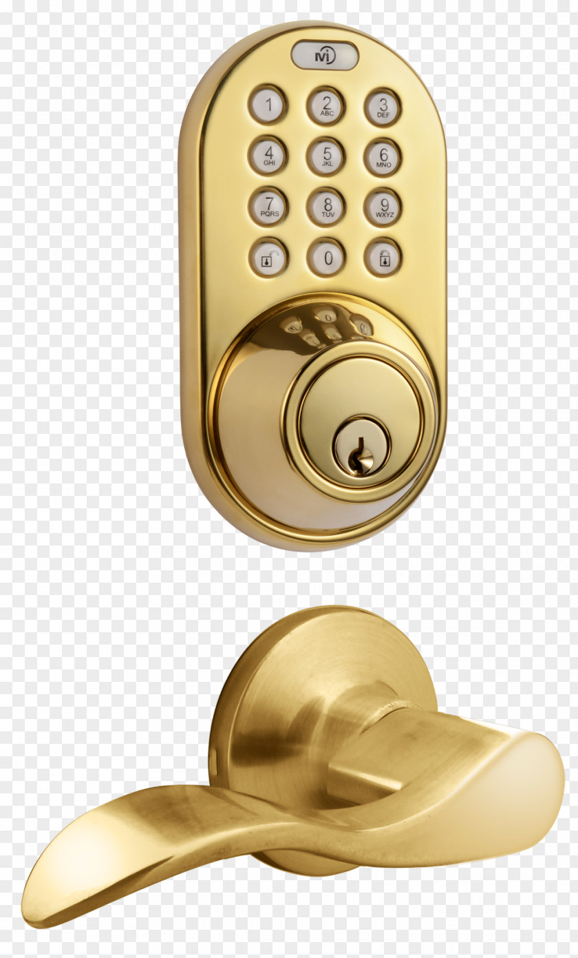 Brass Dead Bolt Electronic Lock Door Handle Keypad PNG